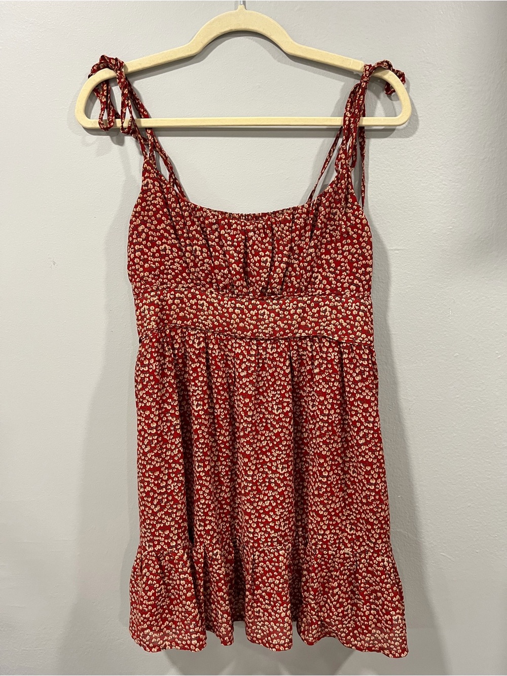 Red Floral Tie-Shoulder Mini Dress